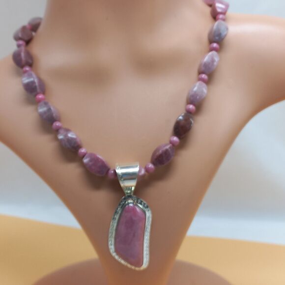Mine Finds by Jay King Jewelry - Jay King DTR Sterling Silver Purple Rhodonite Beads Necklace Large Pendant